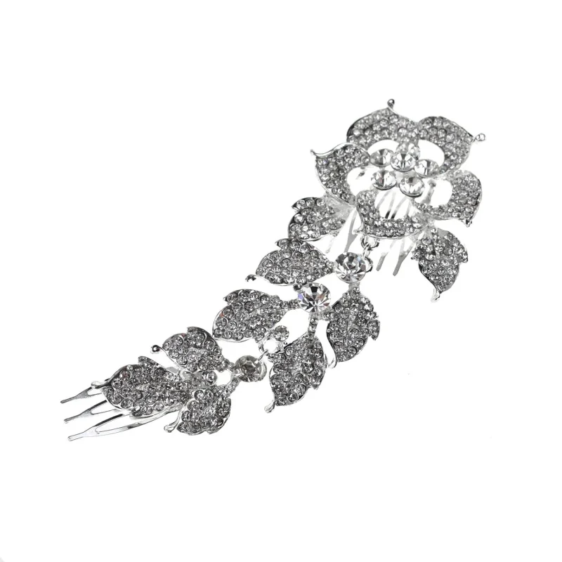 large silver floral rhinestone hair brooch 6