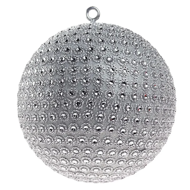 large silver glitter ball with rhinestones 10 inch hanging decor