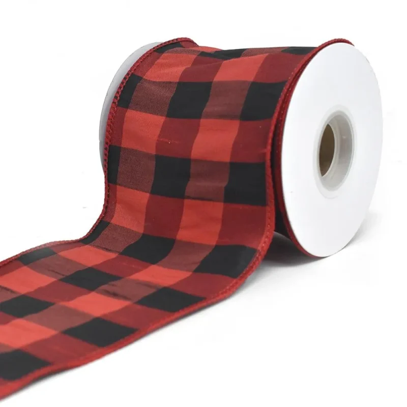 large wired edge dupioni plaid ribbon 4 x 10yd