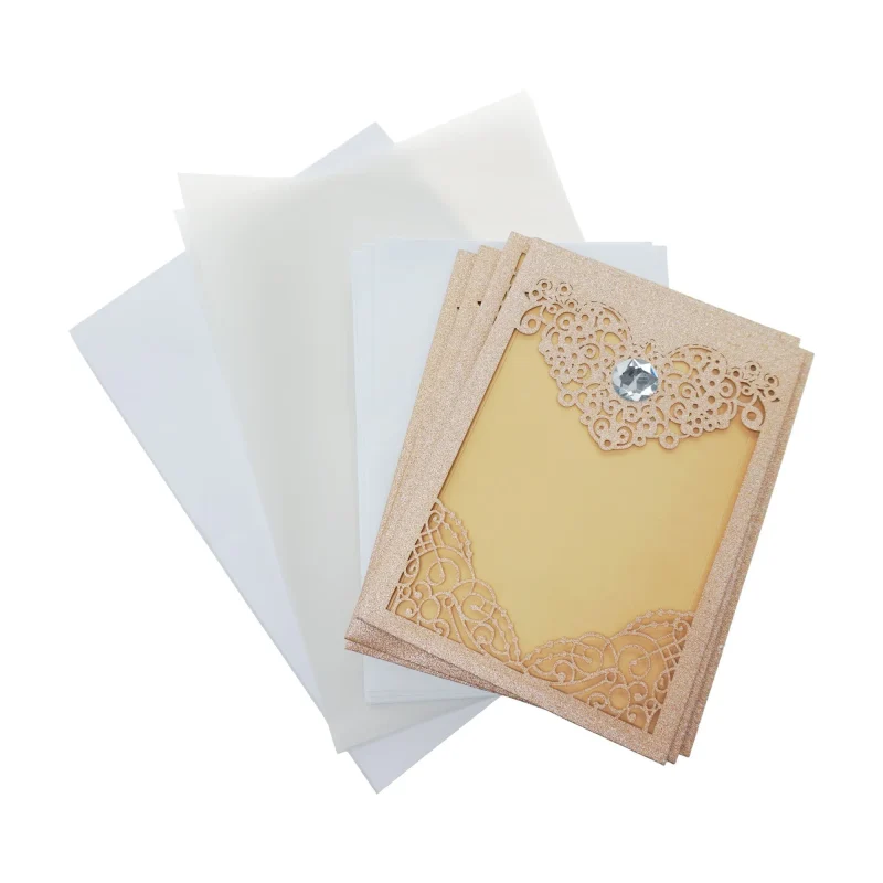 laser cut glitter rhinestone invitations 7 inch pack of 8