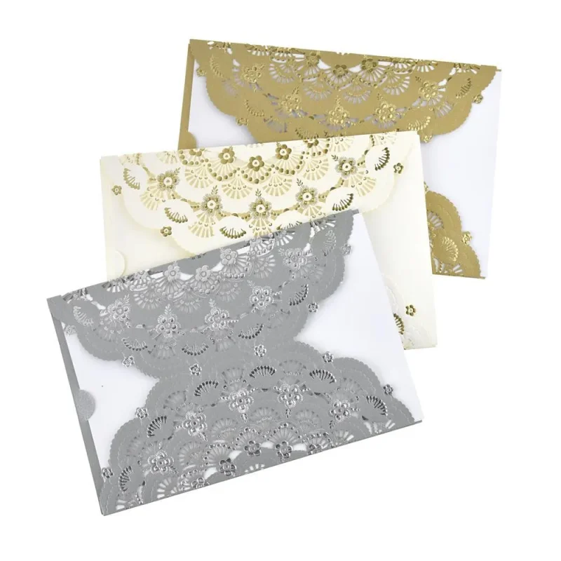 laser cut metallic floral design invitations 7 25 x 8 piece set