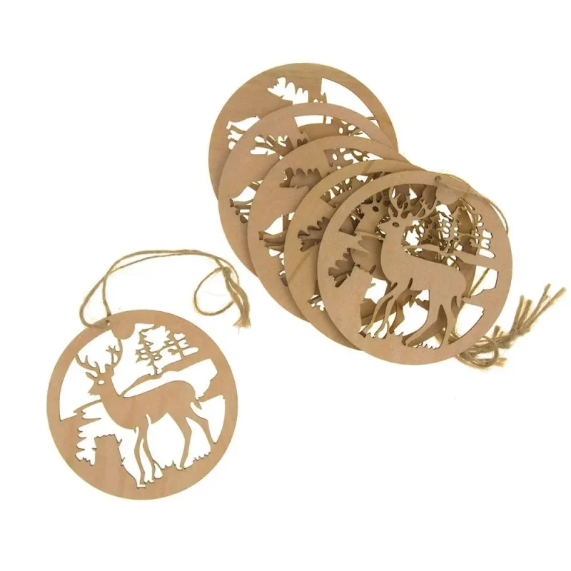 laser cut reindeer christmas tree ornaments 3 inch set of 6