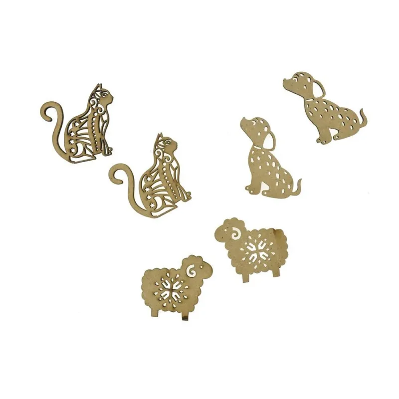 laser cut wood animal shapes natural set of 6