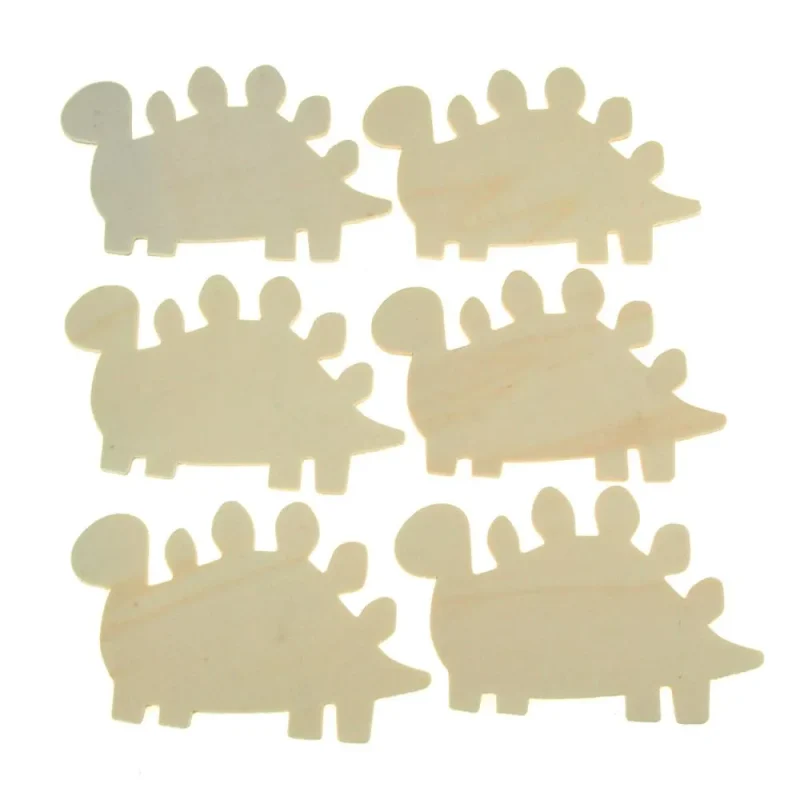 laser cut wooden dinosaur favors 3 5 inch 6 piece natural wood