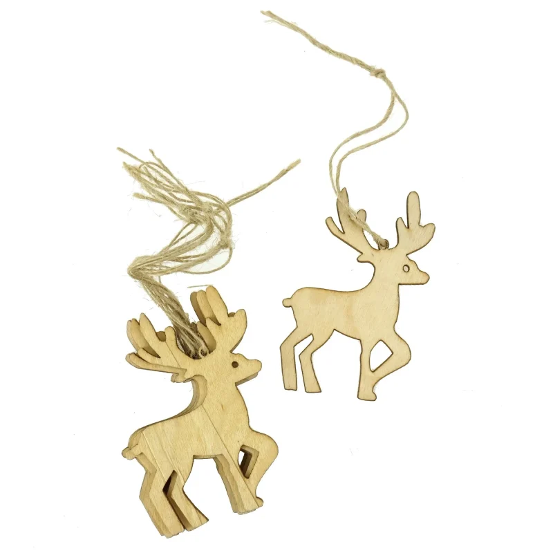 laser cut wooden reindeer ornaments natural 3 inch set of 6