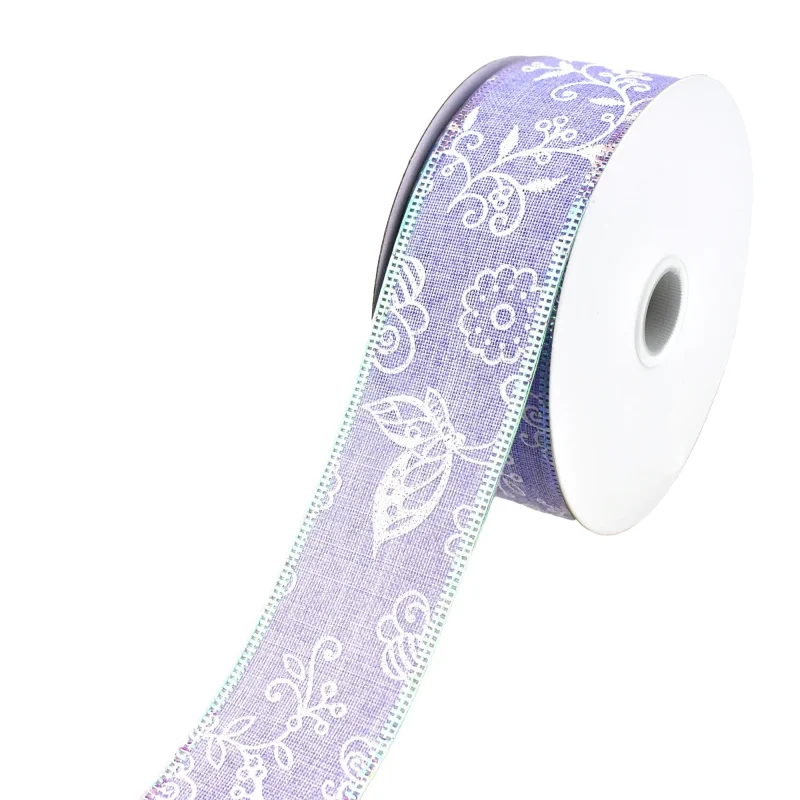 lavender iridescent wired ribbon 10 yards flowers bees design