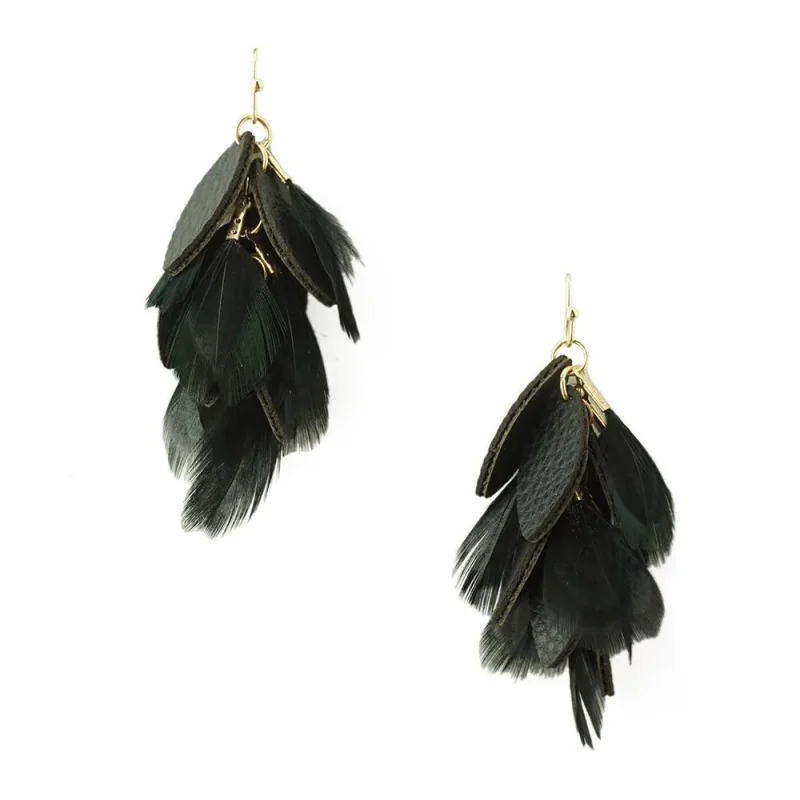 leather feather drop earrings 1 75 inch