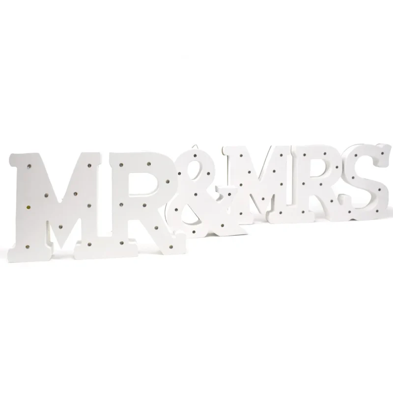 led mr mrs wood table signs white 3 piece set