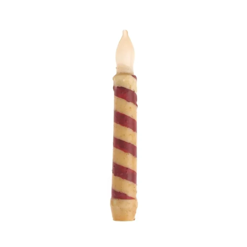 led swirl candy cane taper candle with timer red ivory 6 25 inch