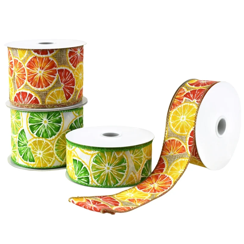 lemon citrus printed wired ribbon 10 yards