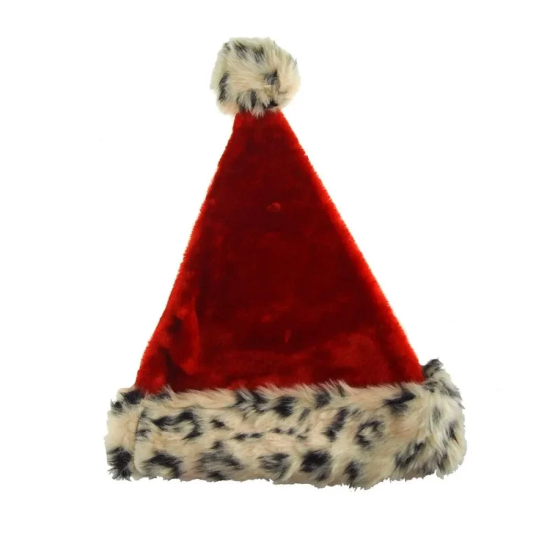 leopard fur trimmed red santa hat 17 inch