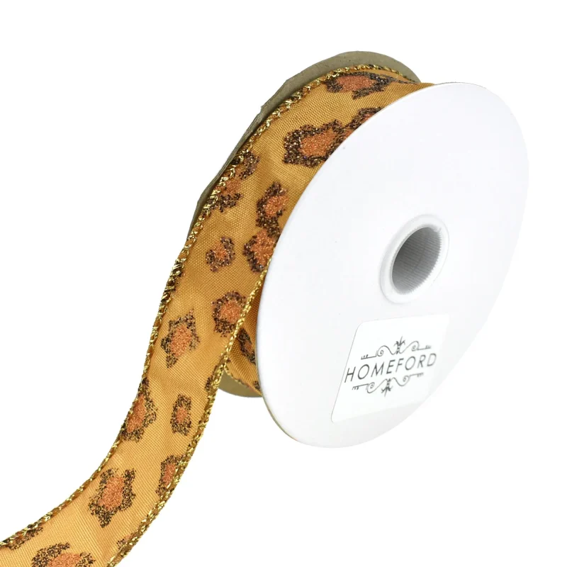 leopard glitter wired ribbon 7 8 x 3 yards