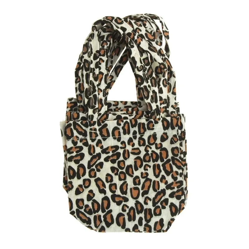 leopard print cotton tote bag set 5 inch 6 pack