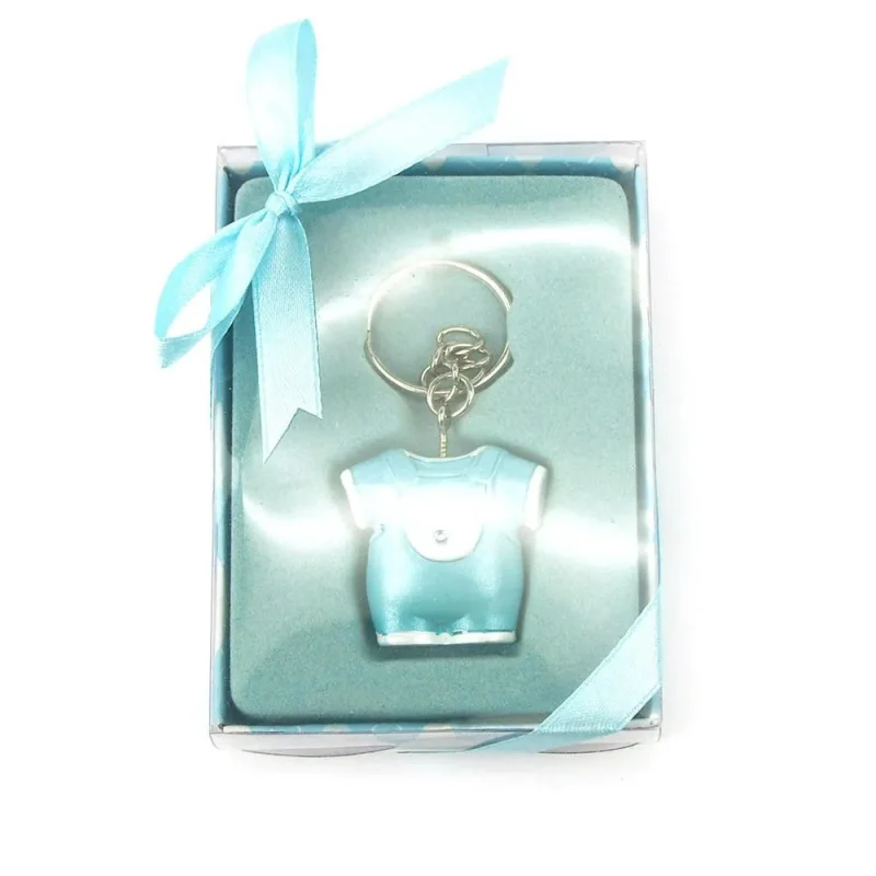 light blue baby clothes keychain favors 4 inch