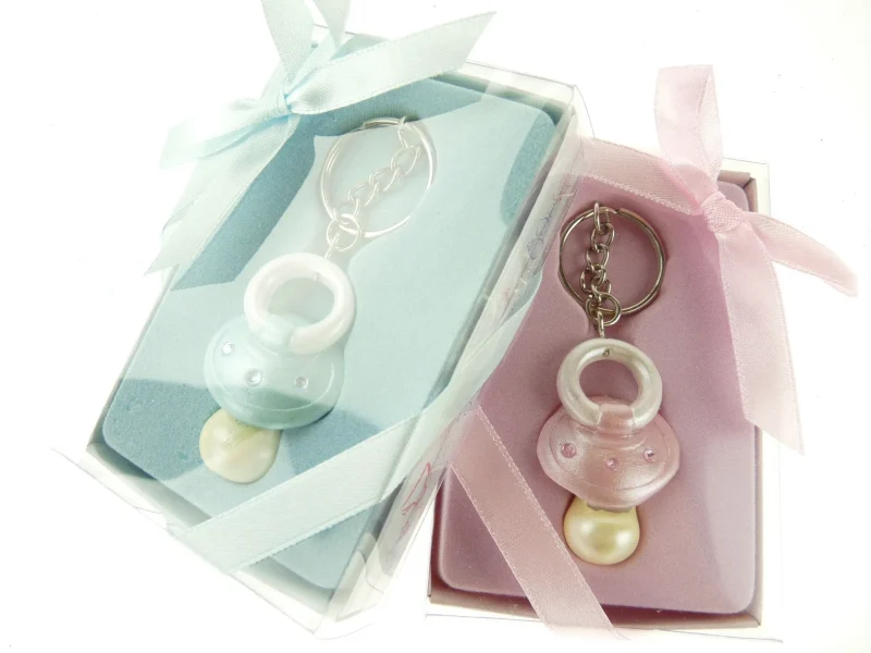 light blue baby pacifier keychain favors 4 inch