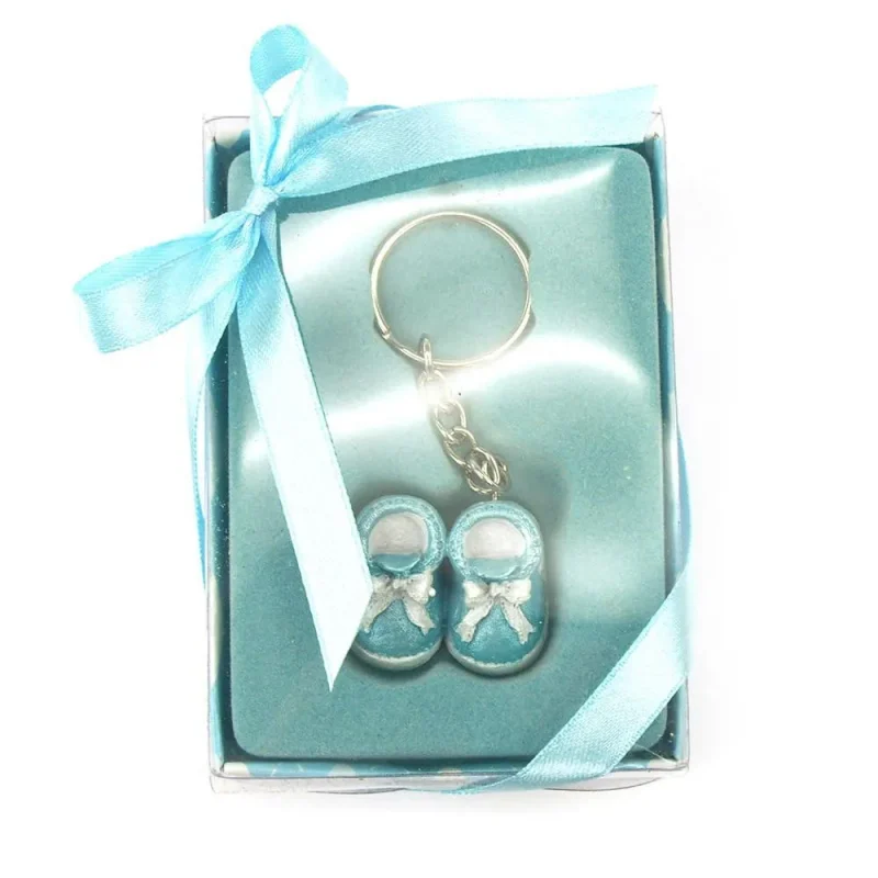 light blue baby shoe keychain favors 4 inch