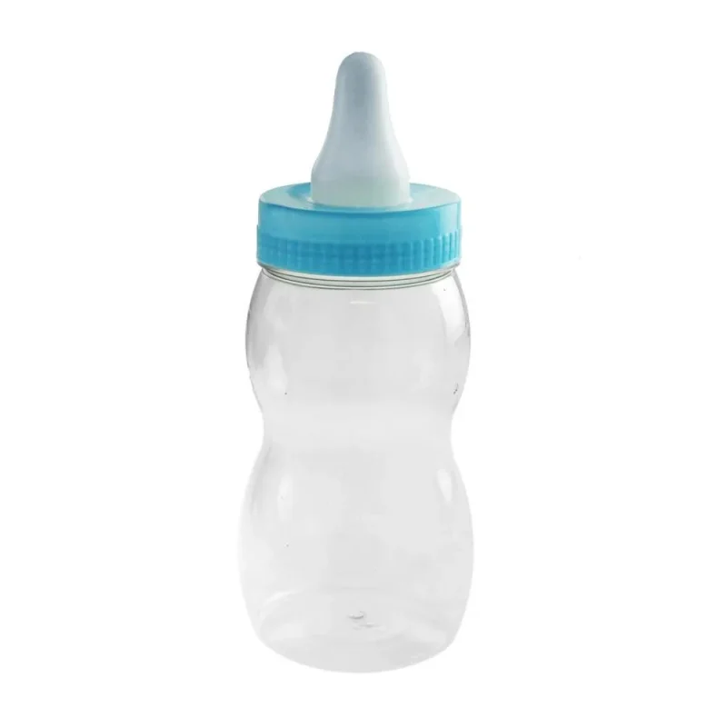 light blue plastic baby milk bottle coin bank 10 inch