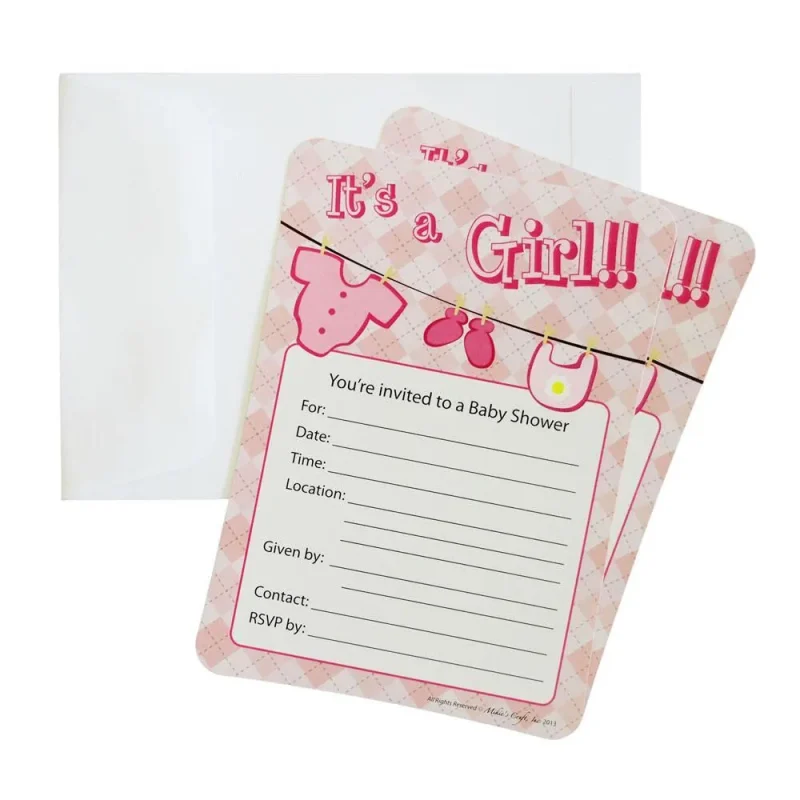 light pink baby shower envelope set 7 inch 12 piece clothesline design