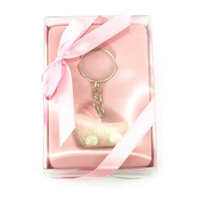 light pink baby stroller keychain favors 4 inch