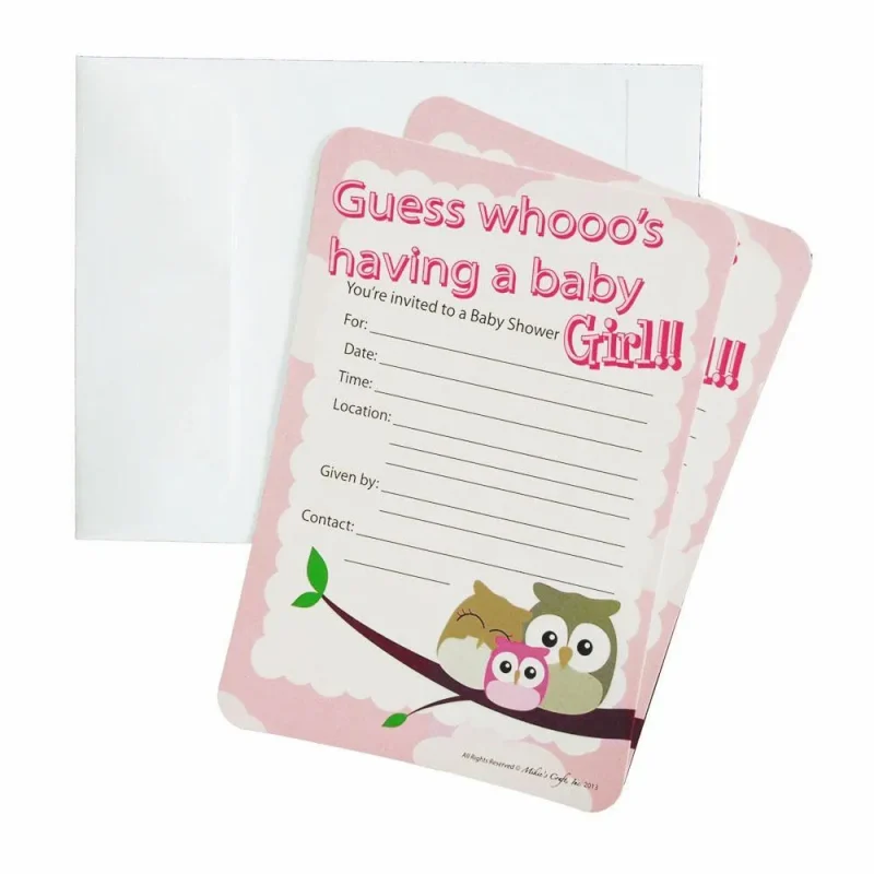 light pink owl family baby shower envelopes 7 x 5 12 pack