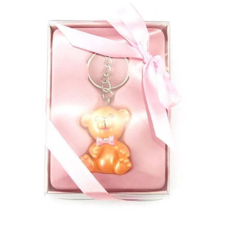 light pink teddy bear keychain favors 4 inch