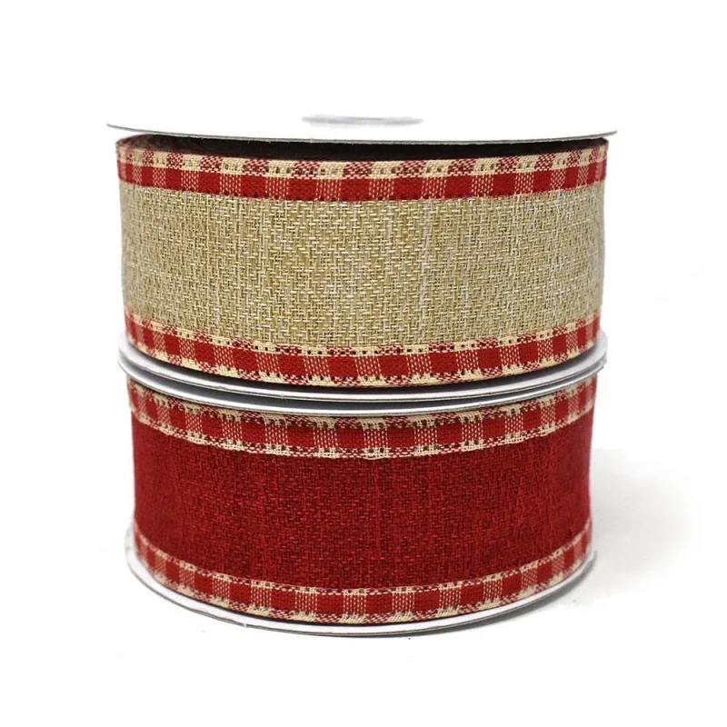 linen checkered wired christmas ribbon 1 5 x 10 yards