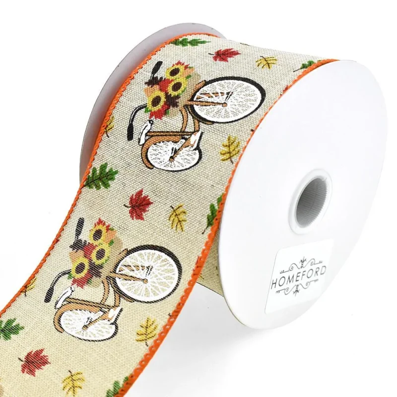 linen floral wired ribbon 2 1 2 x 10 yards fall bicycle pattern