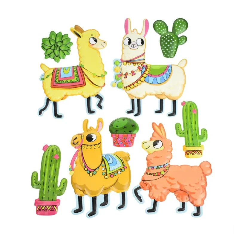 llama fiesta 3d puffy wall art stickers 9 piece set