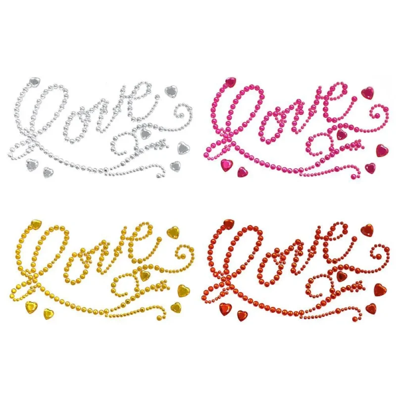 love script hearts rhinestone stickers 7 set of 6