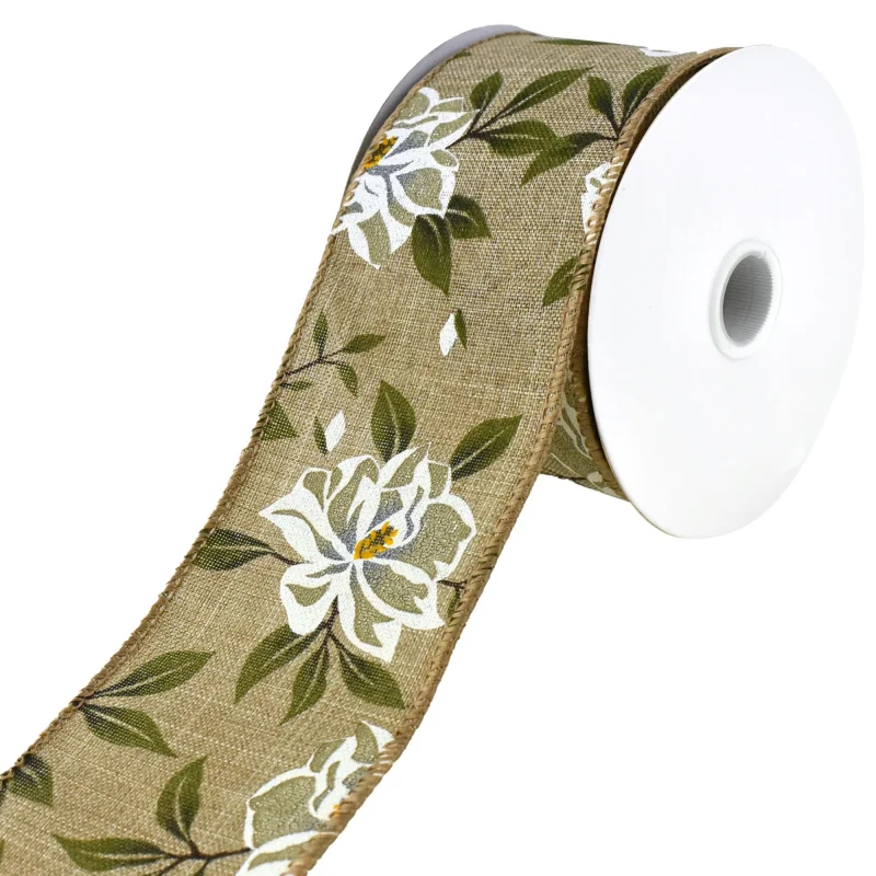 magnolia faux linen wired ribbon 2 5 x 10 yards