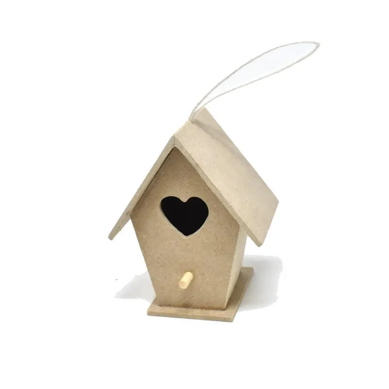 mdf wooden birdhouse with hanging rope