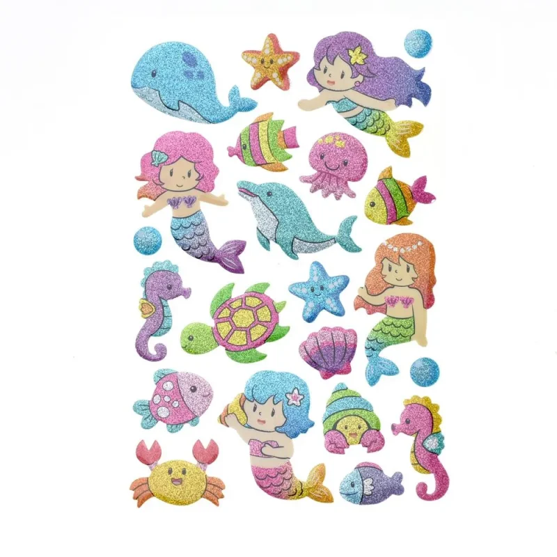 mermaid 3d glitter foam stickers 22 piece set