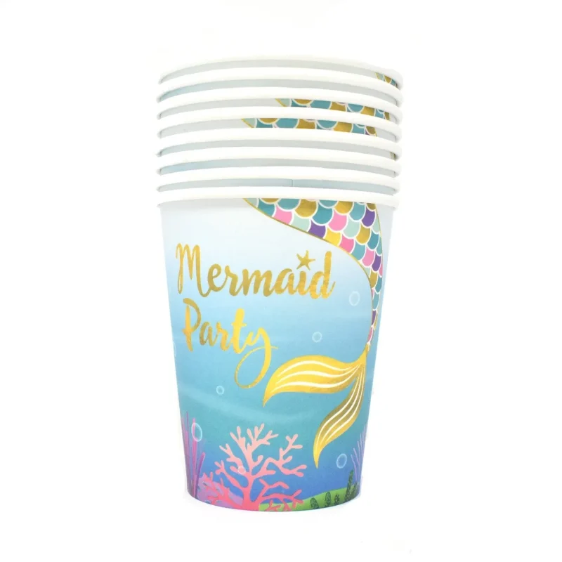 mermaid party paper cups 9oz 8 pack