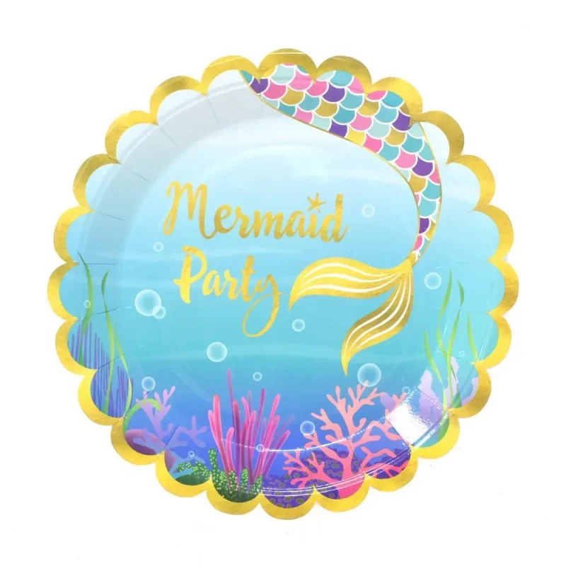 mermaid party paper plates 9 inch pack of 8