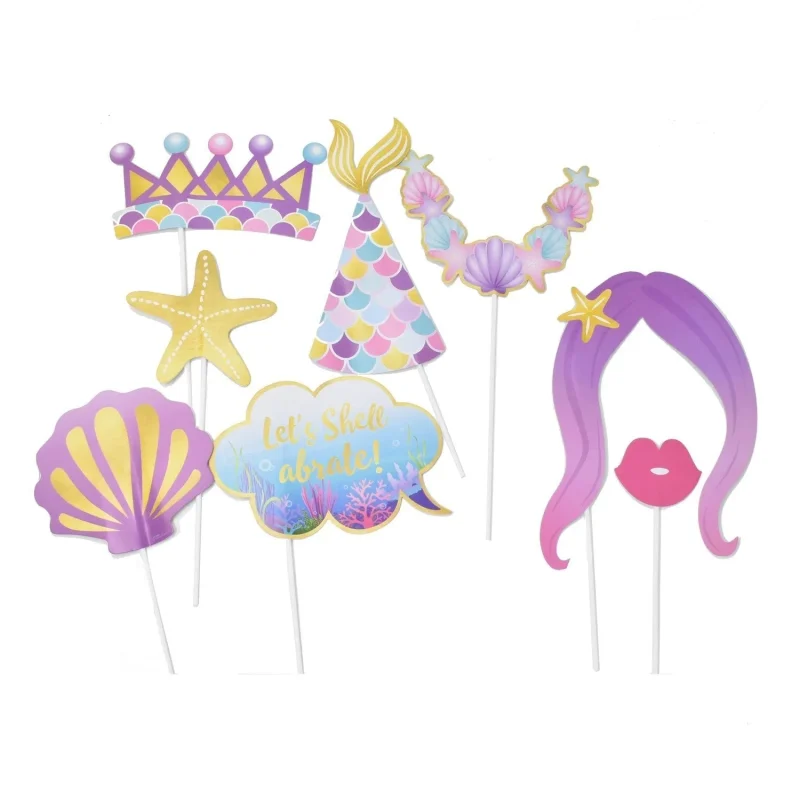 mermaid party photo props 8 piece set assorted sizes