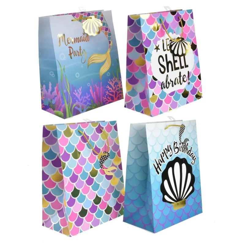 mermaid themed gift bags 4 pack 12 75 inch