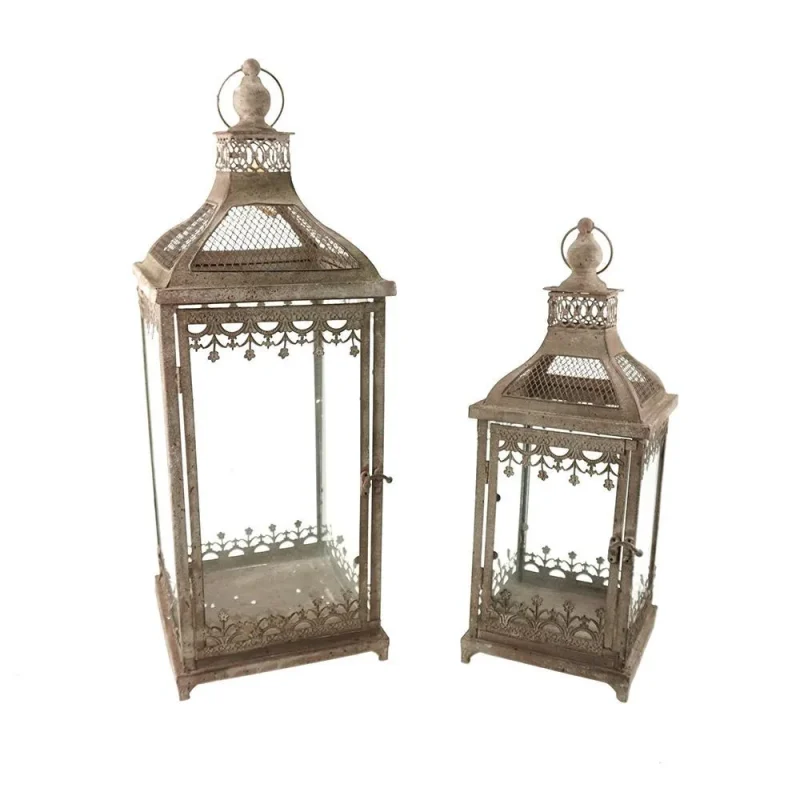 metal lantern set with angled top glass door 2 piece