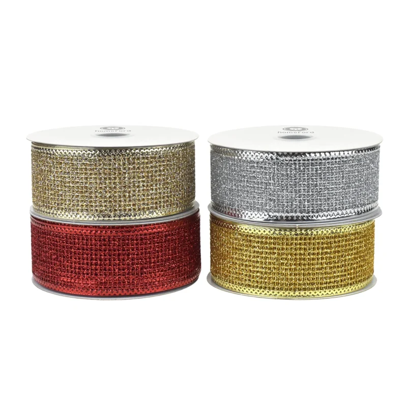 metallic edge glittered wired ribbon 1 5 inch 10 yards christmas decor