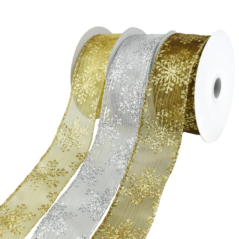 metallic glitter snowflake sheer ribbon 1 5 inch x 10 yards