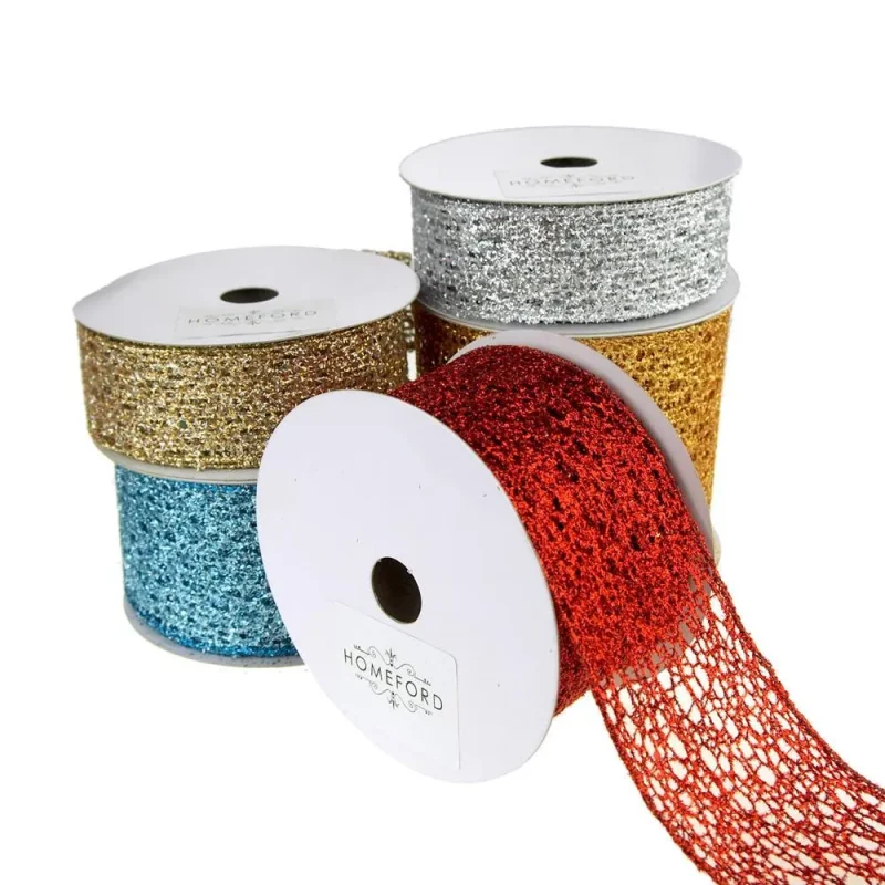 metallic glitter tinsel mesh ribbon 10 yards holiday decor