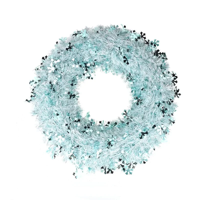 metallic mint snowflake wreath 18 inch tinsel