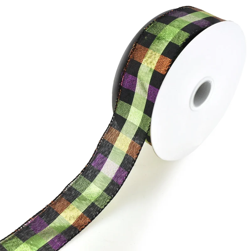 metallic plaid checkered wired ribbon 1 5 inch x 20 yards