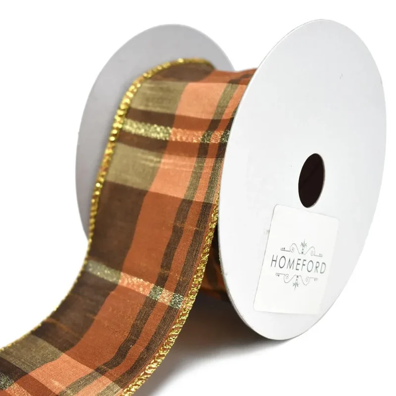 metallic plaid wired dupioni ribbon 2 5 x 10 yards