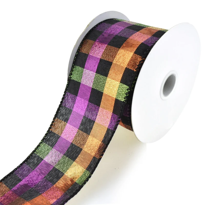 metallic plaid wired ribbon 2 5 inch x 10 yard midnight