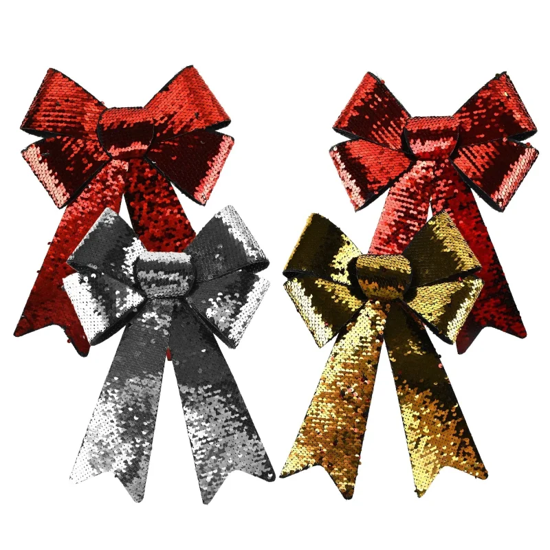 metallic sequin double sided christmas bows 13 set of 4