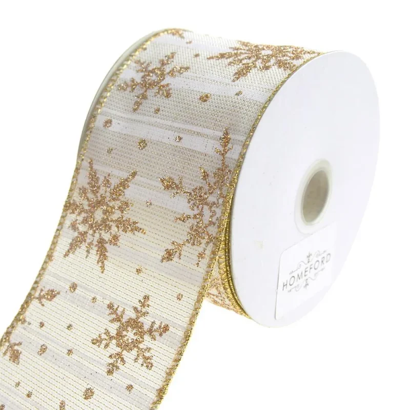 metallic snowflake christmas ribbon white 2 5 x 10 yards