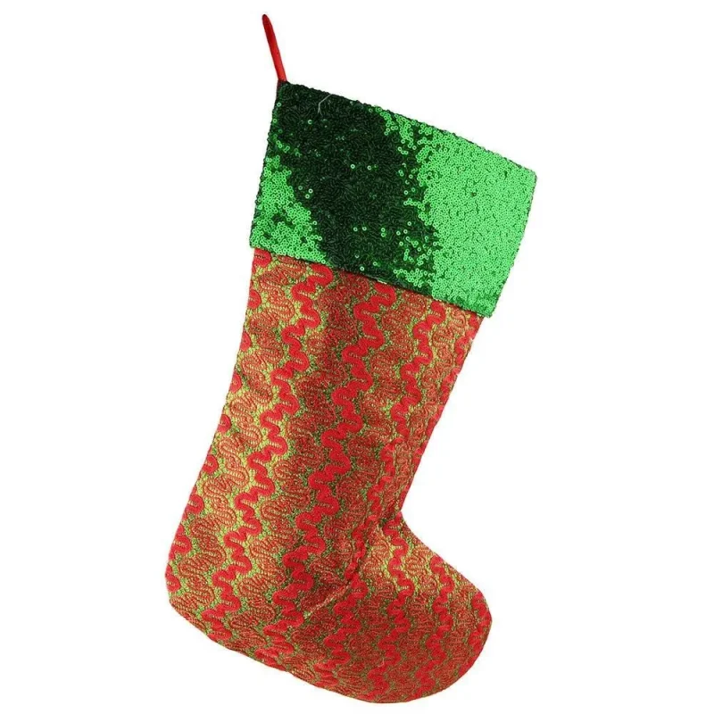 metallic wave christmas stockings red with green cuff 20