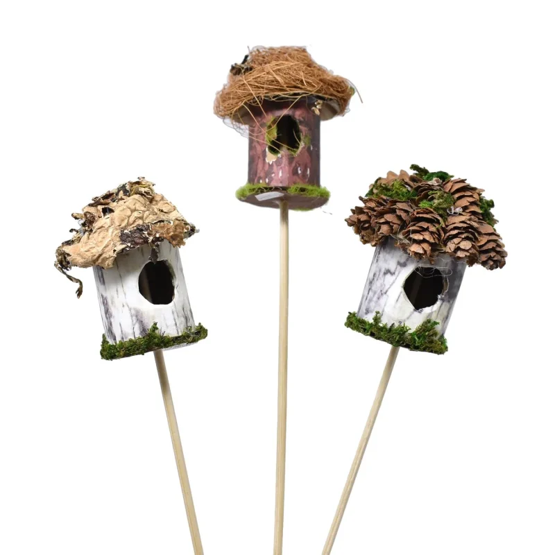 mini birdhouse decor picks 3 piece 12 inch