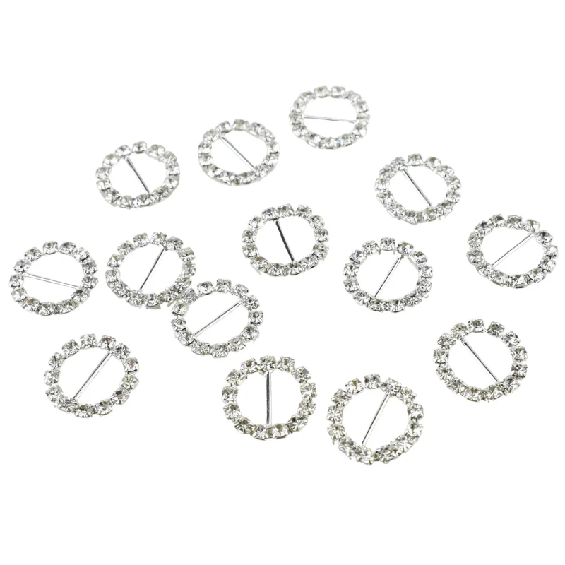 mini buckle rhinestone ring set 5 8 silver 12 pack