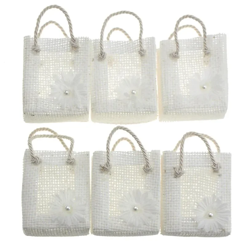 mini daisy white woven tote bags 3 inch set of 6